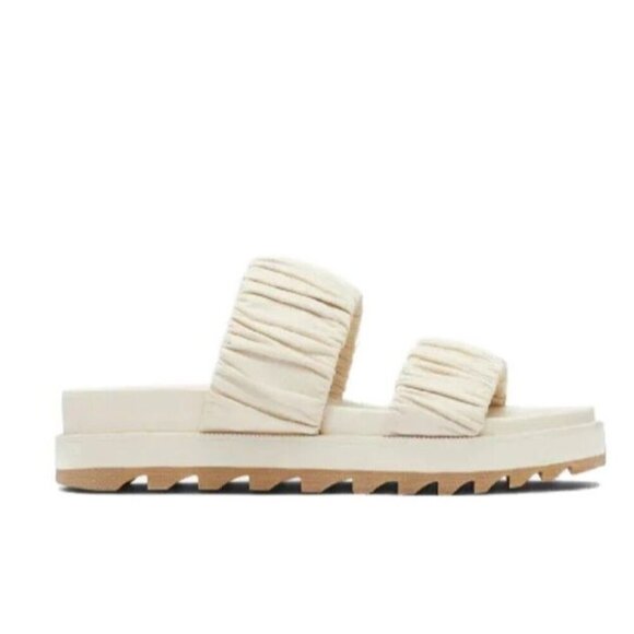 Sorel Sz 5.5 women Sandals Roaming Two Strap Slides Desert Chalk Ruched New - Picture 2 of 3